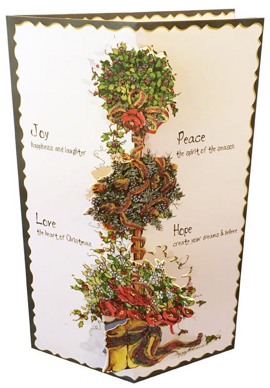 LPG Greetings Flowers and Holly Topiary Tree : Peggy Abrams Box of 12 Pop Out 3-D Christmas Cards