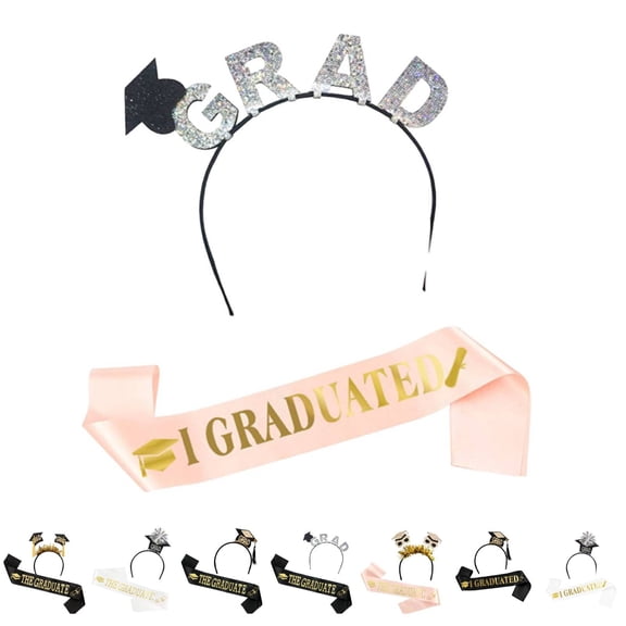 WHEANG Graduation Headband and Shoulder Straps for Congrats Grad Party Supplies Bachelor Cap Headband with Doctoral Hat Sash Satin Tassels Tiaras F Summer Sales Under $2