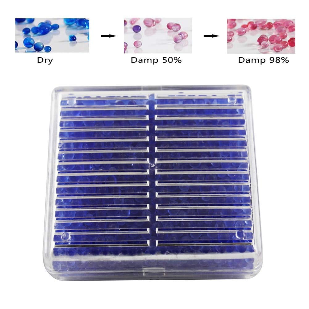 EXMAX Blue Indicating Silica Gel Beads(2-4mm) Desiccant Functional Hard Plastic Canister Dehumidifier Moisture Absorb Box Dryer for Camera Microscopes Telescopes - 10 Pack