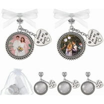 16Pcs Wedding Bouquet Charm Metal Memorial Photo Charm with Glass Cabochons Organza Ribbon Gift Bags Wedding Bouquet Charm