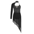 thumbnail image 4 of iixpin Womens One Shoulder Rhinestones Bodysuit Dress Asymmetric Modern Lyrical Dance Costume Black M, 4 of 5