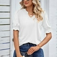 thumbnail image 4 of Birdeem Womens Summer Summer Solid Color V-Neck Pleated Loose Short Sleeve Top, 4 of 5