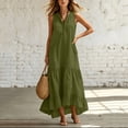 thumbnail image 5 of ClodeEU Women's Sleeveless V Neck Tiered Ruffle Maxi Dress with Pockets,Casual Loose Flowy Swing Dress Army Green,Women's Plus L, 5 of 6