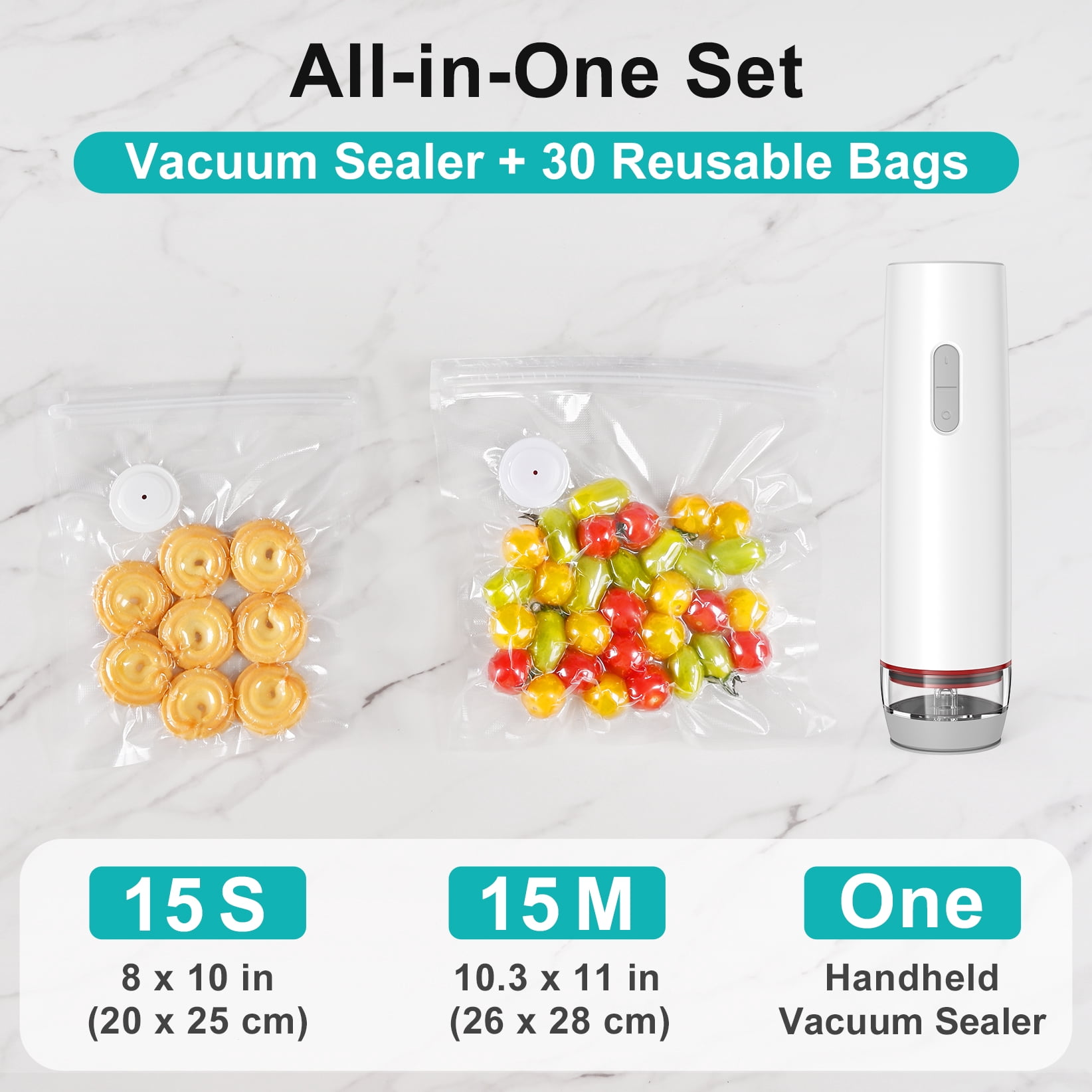 BoxLegend Vacuum Sealer, Powerful Handheld Vacuum Sealer Machine for Food with 30 Reusable Vacuum Sealer Bags
