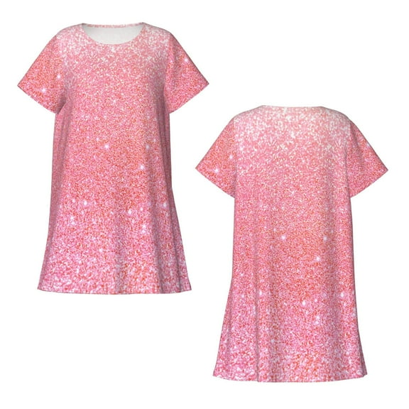 Horeoi Sparkly Glitter Print Women's Short-sleeved Nightdress Breathable Cotton-like Material Loose A-line Knee-length