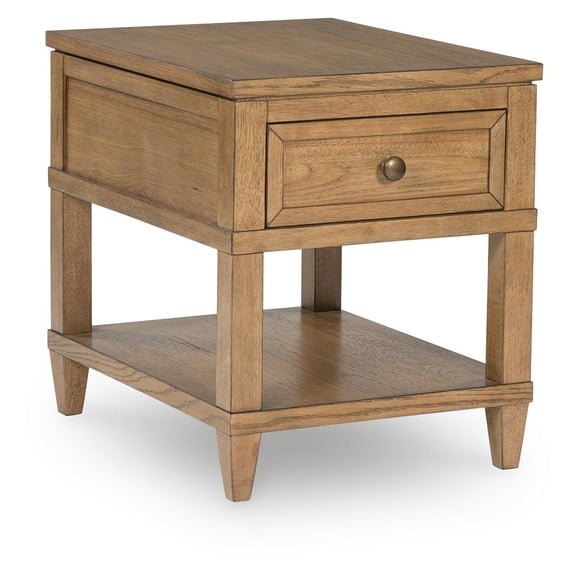 Signature Design by Ashley Sharlance Rectangular End Table - Built-in USB Charging Ports - Storage Drawer, Light Brown