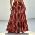 thumbnail image 4 of Women Polka Dot Midi Skirt Large Ruffle Hem Tie Waist A Line Flowy Casual Skirt with Drawstring for Daily Wear Red XL(XL), 4 of 7