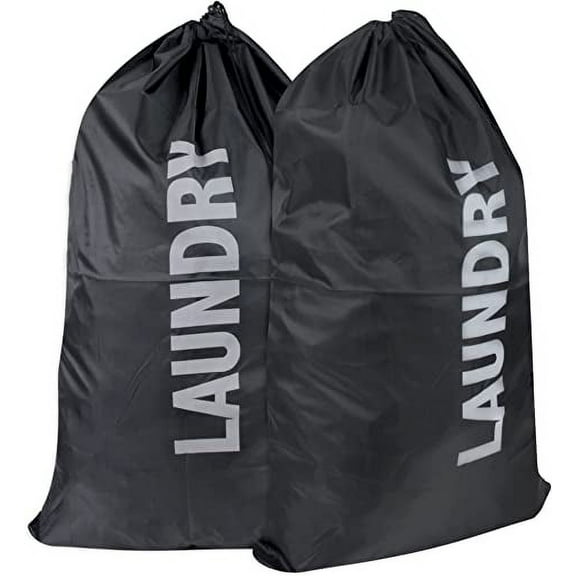 Trailmaker, 2 Pack Extra Large Heavy Duty Washable Drawstring Laundry Bags for Home, Dorm, Travel and Gym Clothes - Black