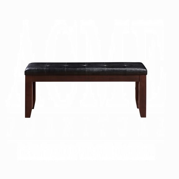 JUYG Dining Bench with Tufted PU Seat Cushion, Cherry Finish