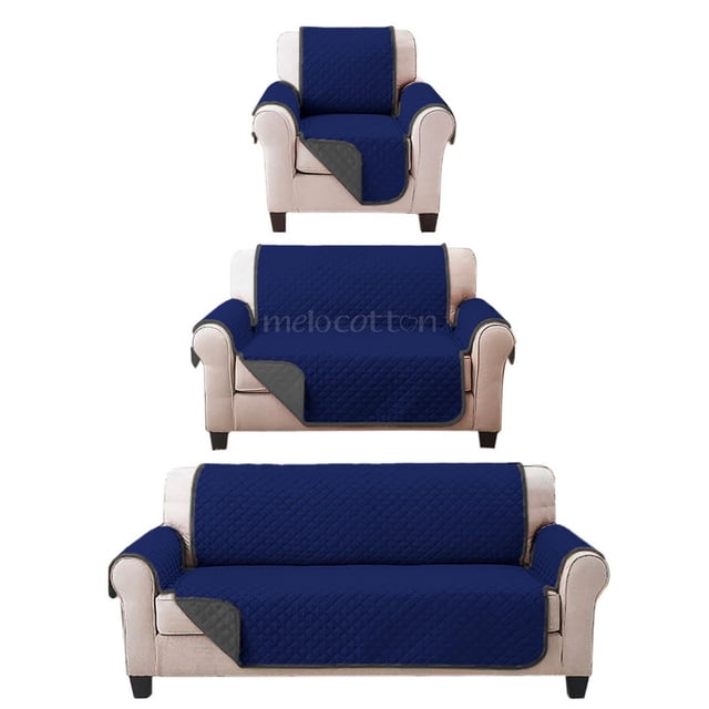 Juego de Protector Cubre Sala Doble Vista Capitonado MELOCOTTON HOGAR Azul-Gris