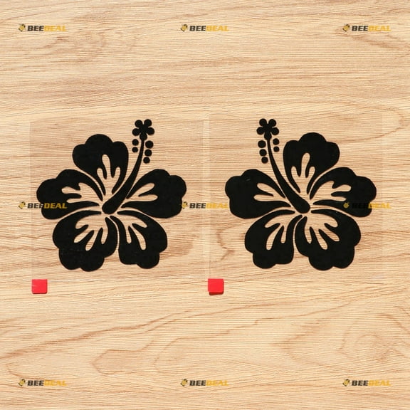 Hibiscus Flower Hawaii Hawaiian Vinyl Decal Sticker - Pair Black, 4 Inches - Mirror Image Reversed No Background for Car Boat Laptop