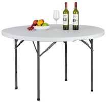 QRKD Folding Table, Indoor Outdoor Portable Plastic Dining Card Table Utility Table for Camping Dining Event Party, White (Round, 48"x48")