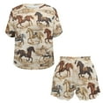 thumbnail image 4 of Yuyamidu Western Horse Womens Summer Pajama Set with Pockets 2 Piece Crew Neck Short Sleeve Top With Short Pants Sleepwear Brown Lounge Sets, 4 of 7