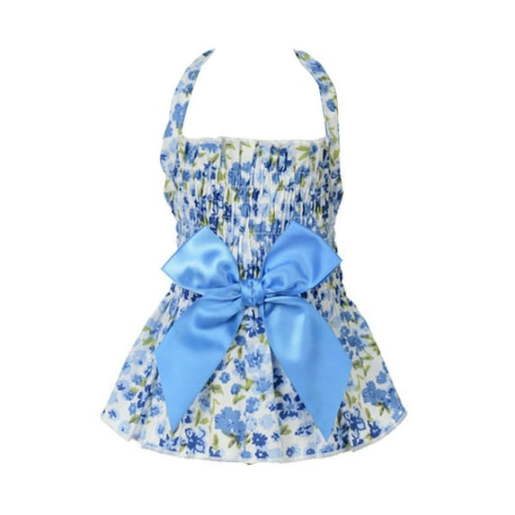 Pet Halter Dress - Comfortable Soft - Eye-catching Cotton - Flower Print - Pet Dog Bowknot Princess Dress - Pet Costume