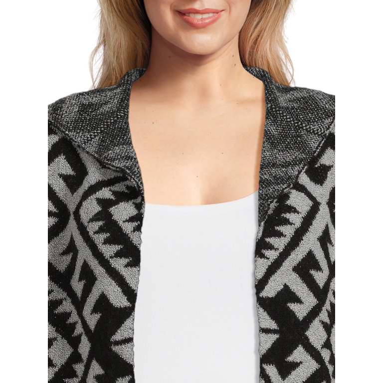 Absolutely Famous Women's Plus Jacquard Fringe Cardigan Sweater