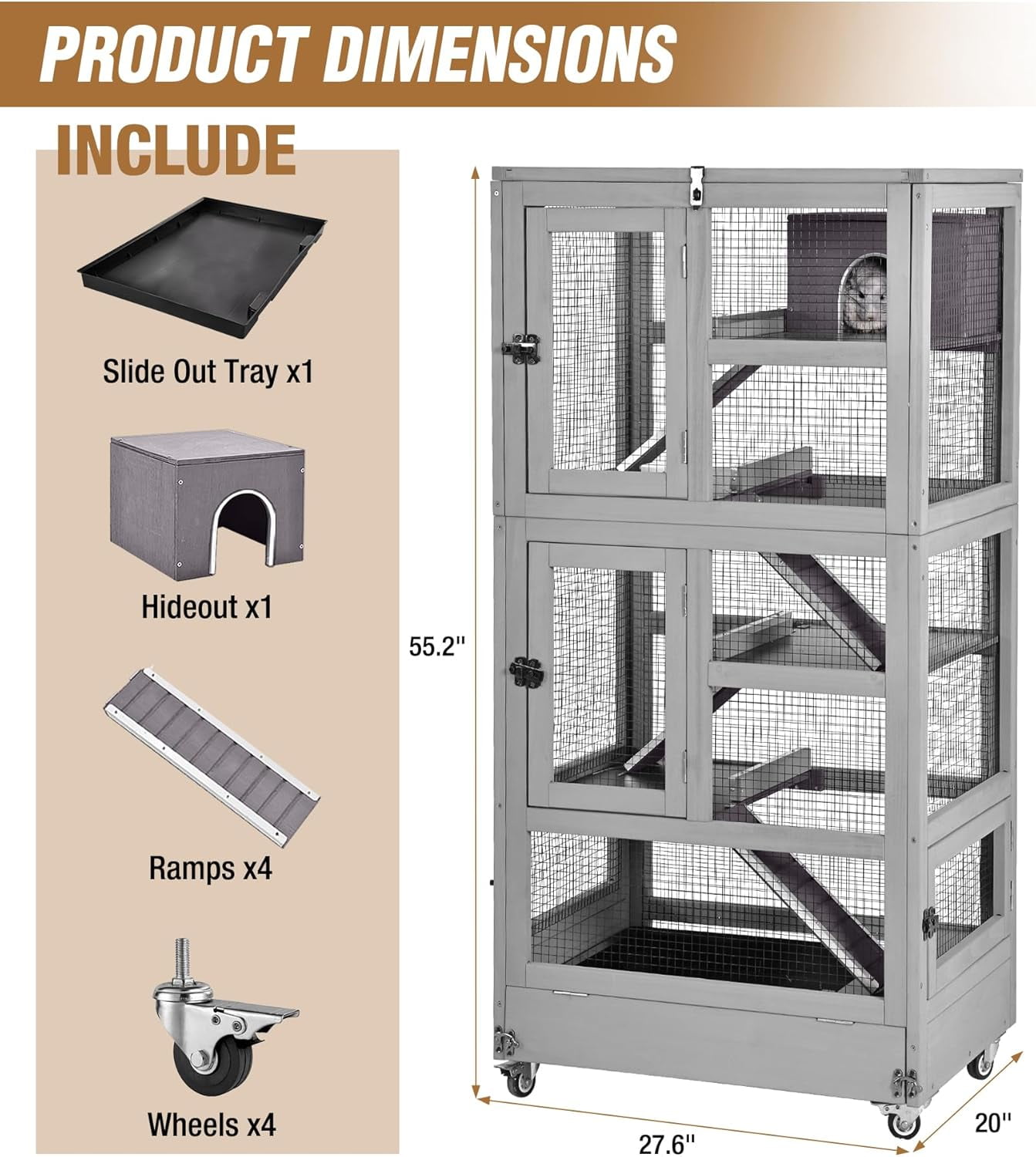 Aivituvin Large Ferret Cage  5 Levels Chinchilla Cage with Wheels  Wooden Rat Cages Upgrade Metal Frame Guinea Pig House for Indoor Outdoor