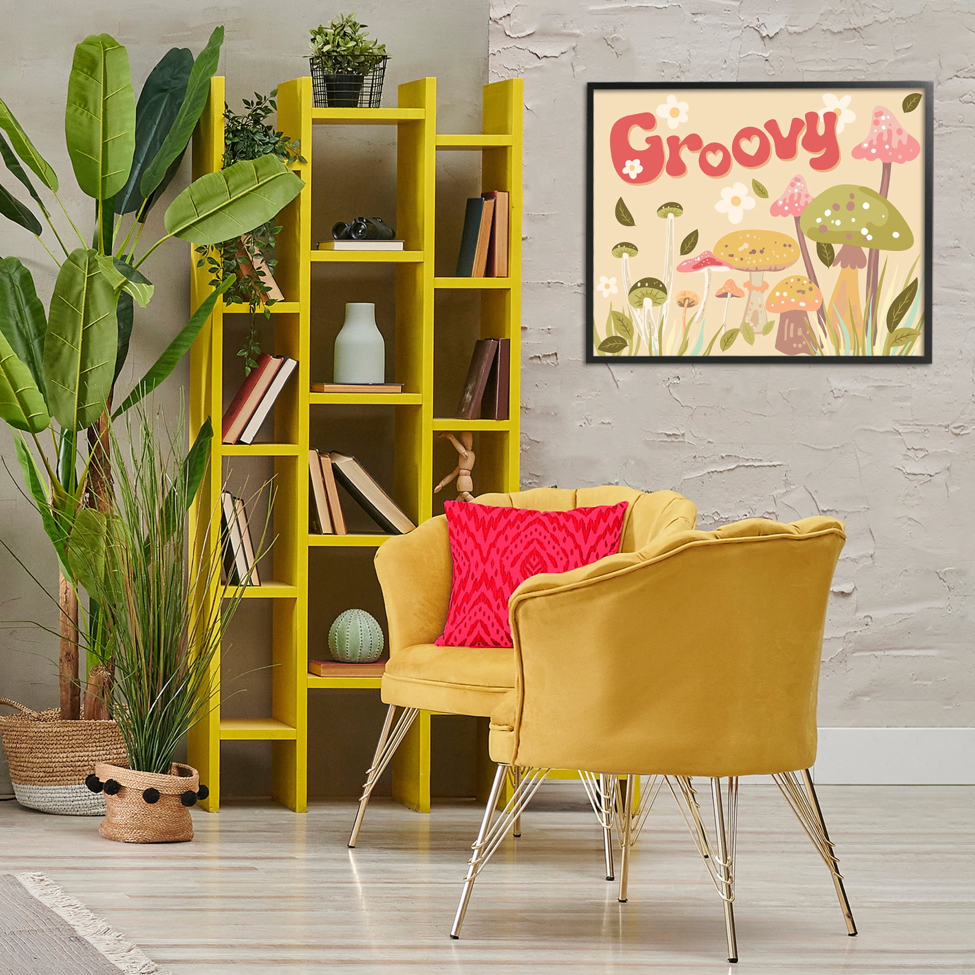 Stupell Industries Groovy Botanical Mushrooms Botanical & Floral Painting Black Framed Art Print Wall Art, 30 x 24