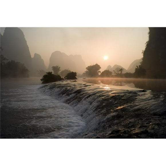Frozen Pond in Mountain Area - Yulong River Yangshuo China Poster Print, Large - 40 x 26