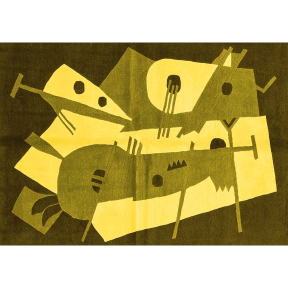 Ahgly Company Machine Washable Indoor Rectangle Abstract Yellow Modern Area Rugs, 5' x 7'