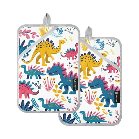 

Cute Funny Dinosaurs Oven Mitts 2 Pcs Pot Holders Sets Heat Resistant for Kitchen Cooking Baking 7 x9.8
