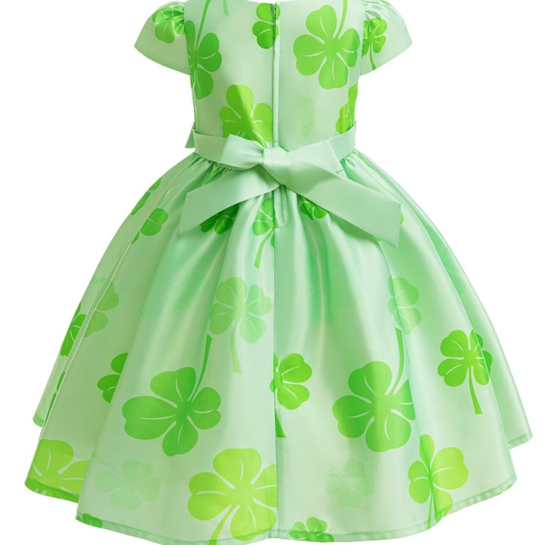 Ekez Girl's St Patricks Day Short Sleeve Dress Bowknot Shamrock Green Dress, Size: 5T
