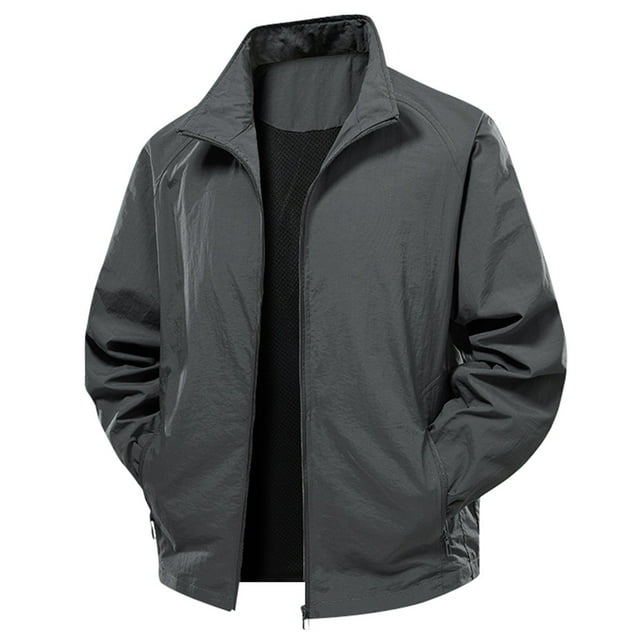 Tiweut Leisure Outdoor Jackets Men Long Sleeve Zip Up Lightweight Fall Solid Color Versatile Outdoor Clothes Grey,M