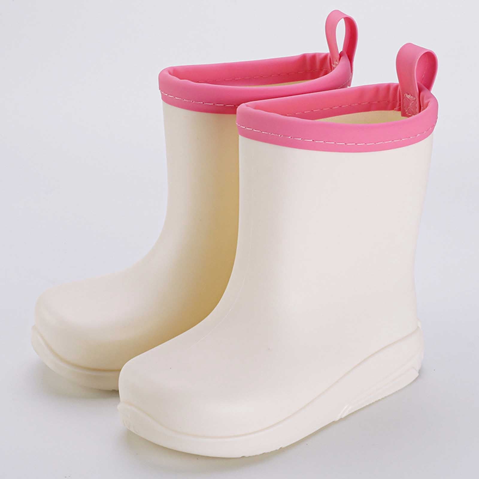 Tisuna Boys Girls Rain Boots Toddler Solid Color Anti- Easy On Booties Waterproof Lightweight Unisex Teen Children Rainy Day Outdoor Rain Shoes Size 7-8 Years
