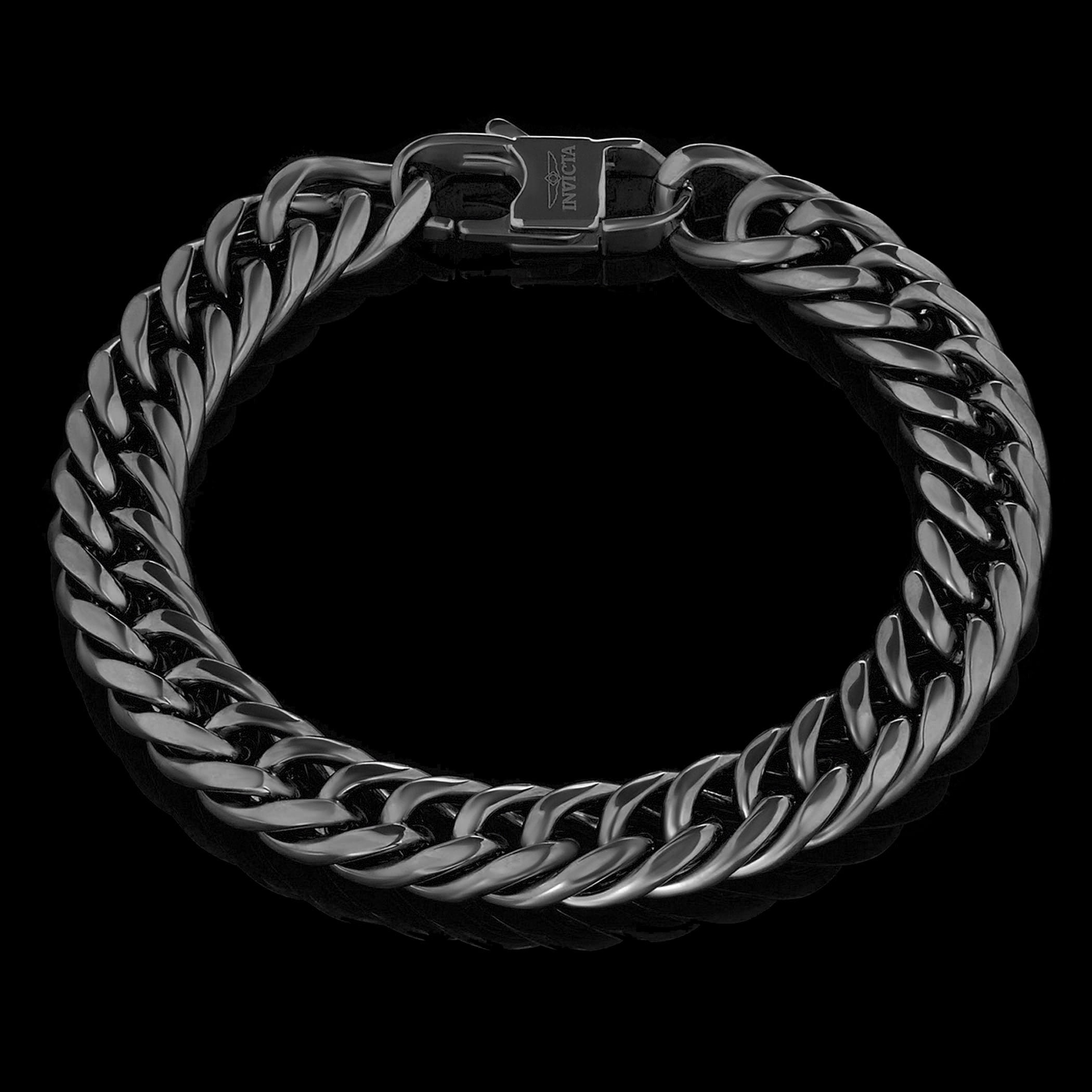 Invicta Jewelry Men's Double Curb Chain Black Plated Steel Bracelet (11.5mm) - 8.75"