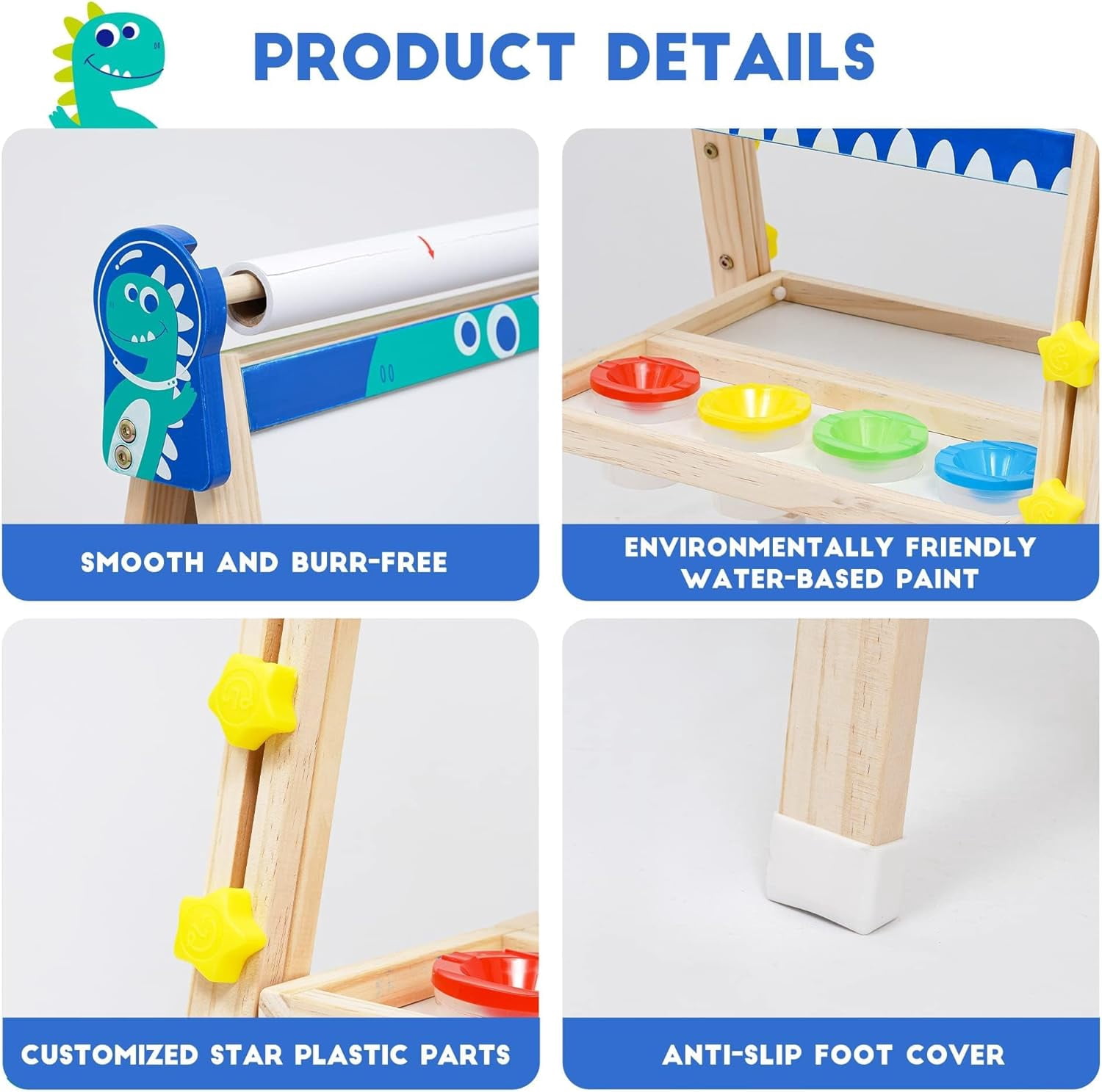 Kids Wooden Art Easel with Paper Roll,Foldable Double-Sided Easel with Whiteboard & Chalkboard,Height-Adjustable Drawing Board for Girls Boys Toddlers Aged 3-5/4-8,Ideal Gift for Christmas,Birthday