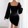 thumbnail image 3 of Minivestido sexy para mujer, con corte en la parte delantera, fruncido, cuello en V profundo, manga larga, para fiesta, 3 of 6