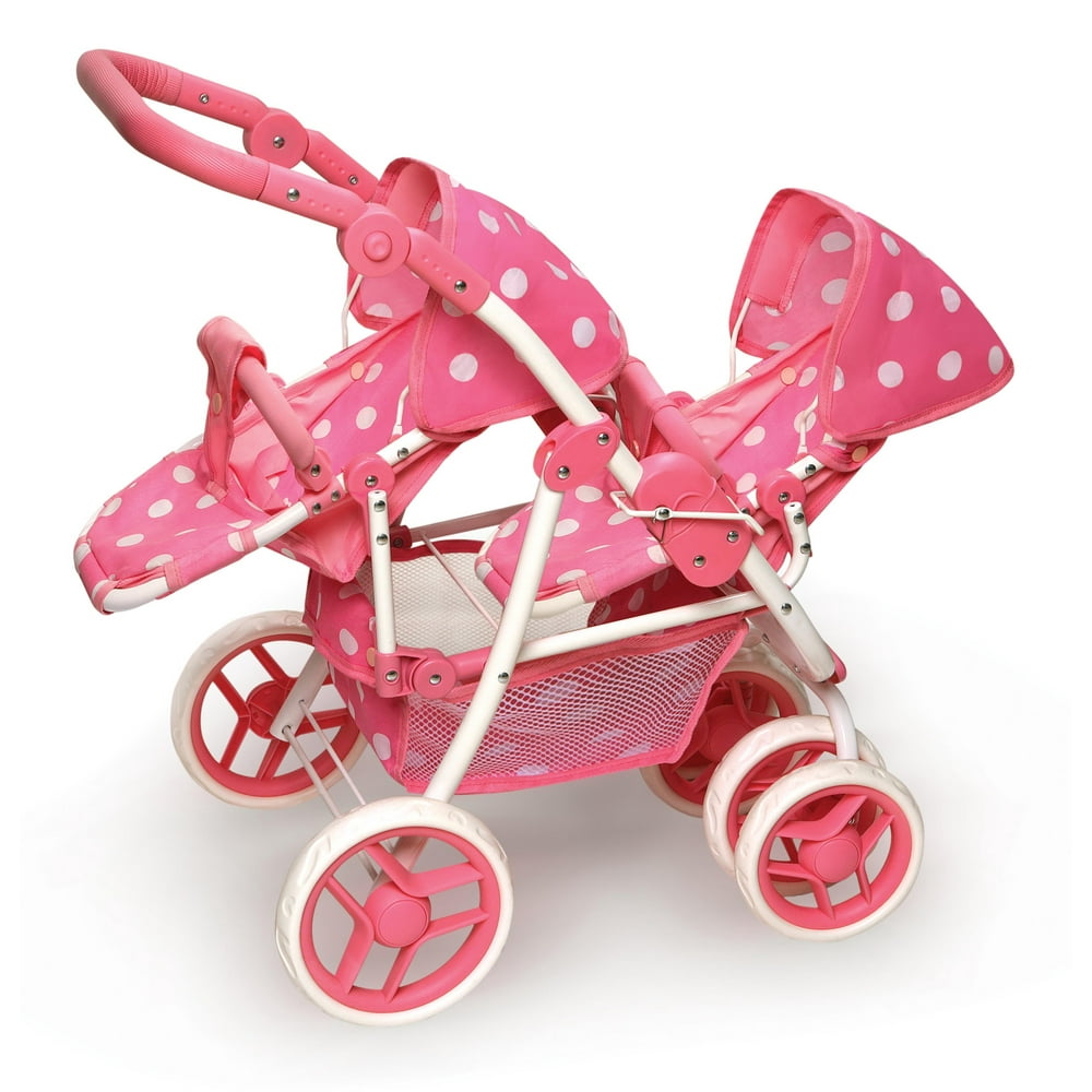 Badger Basket Polka Dot Reversible Double Doll Stroller Pink