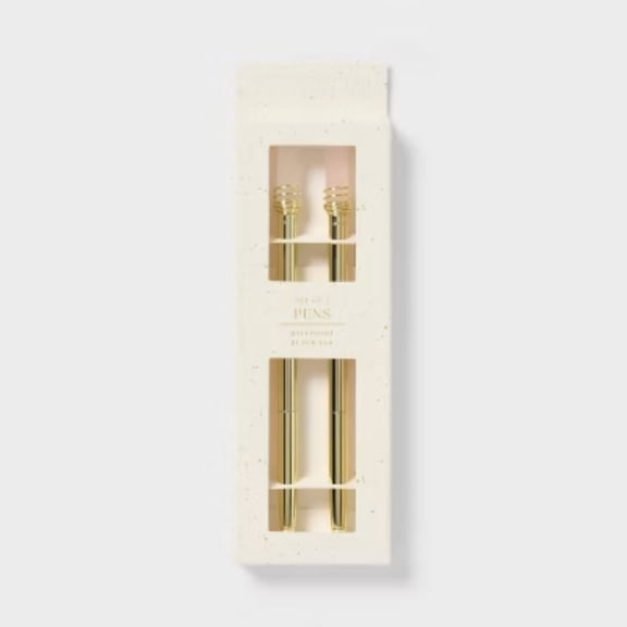 Set of 2 Ballpoint Black Ink Pens Crystal Gifting -