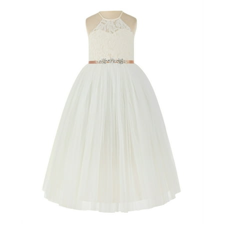 

Ivory Lace Halter Wedding Flower Girl Dress Pageant Gown for Toddlers 213R4