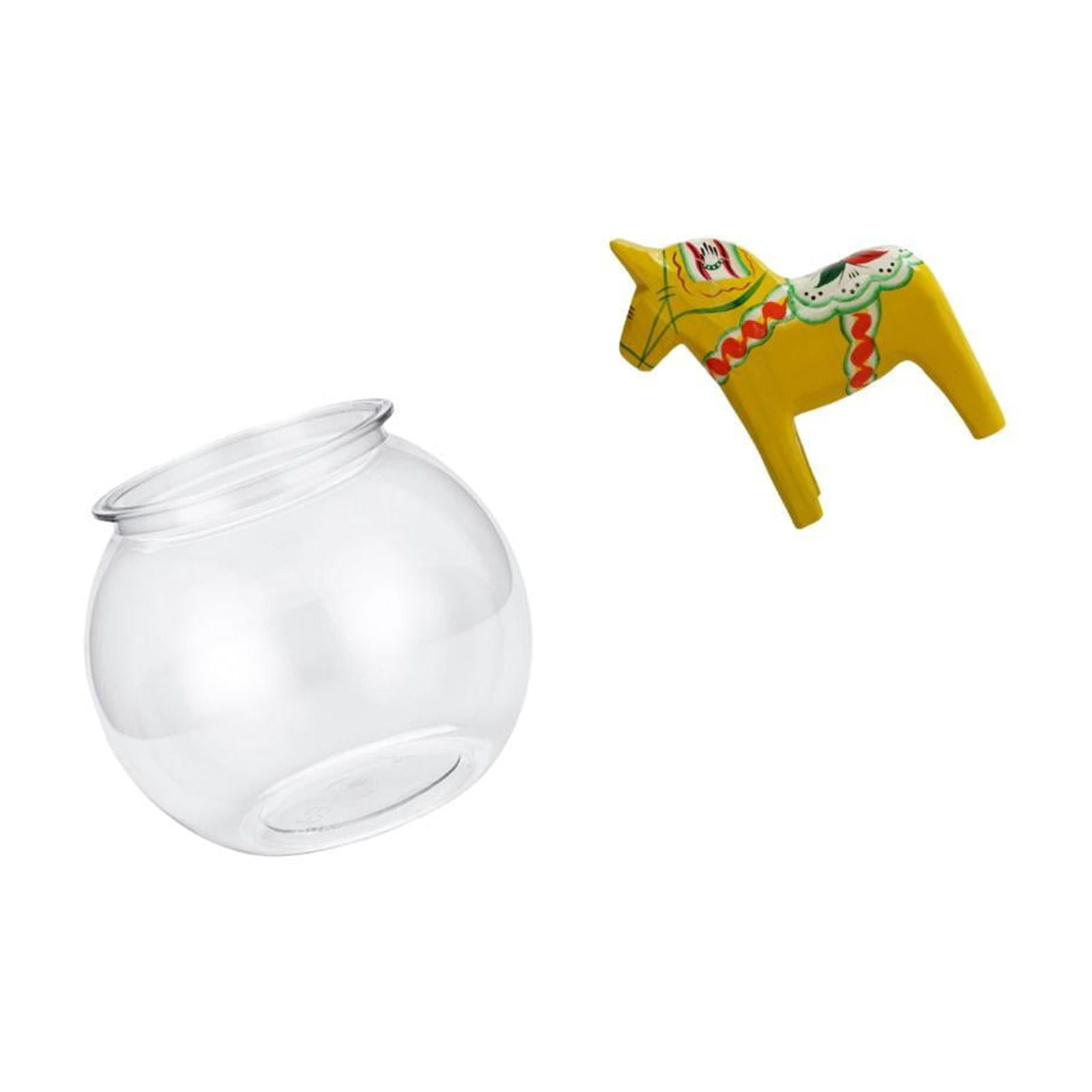Desktop Aquarium Tank Transparent Fish Bowl Vase Solid Wood Dala Horse Creative Decor for Home Office Table Display