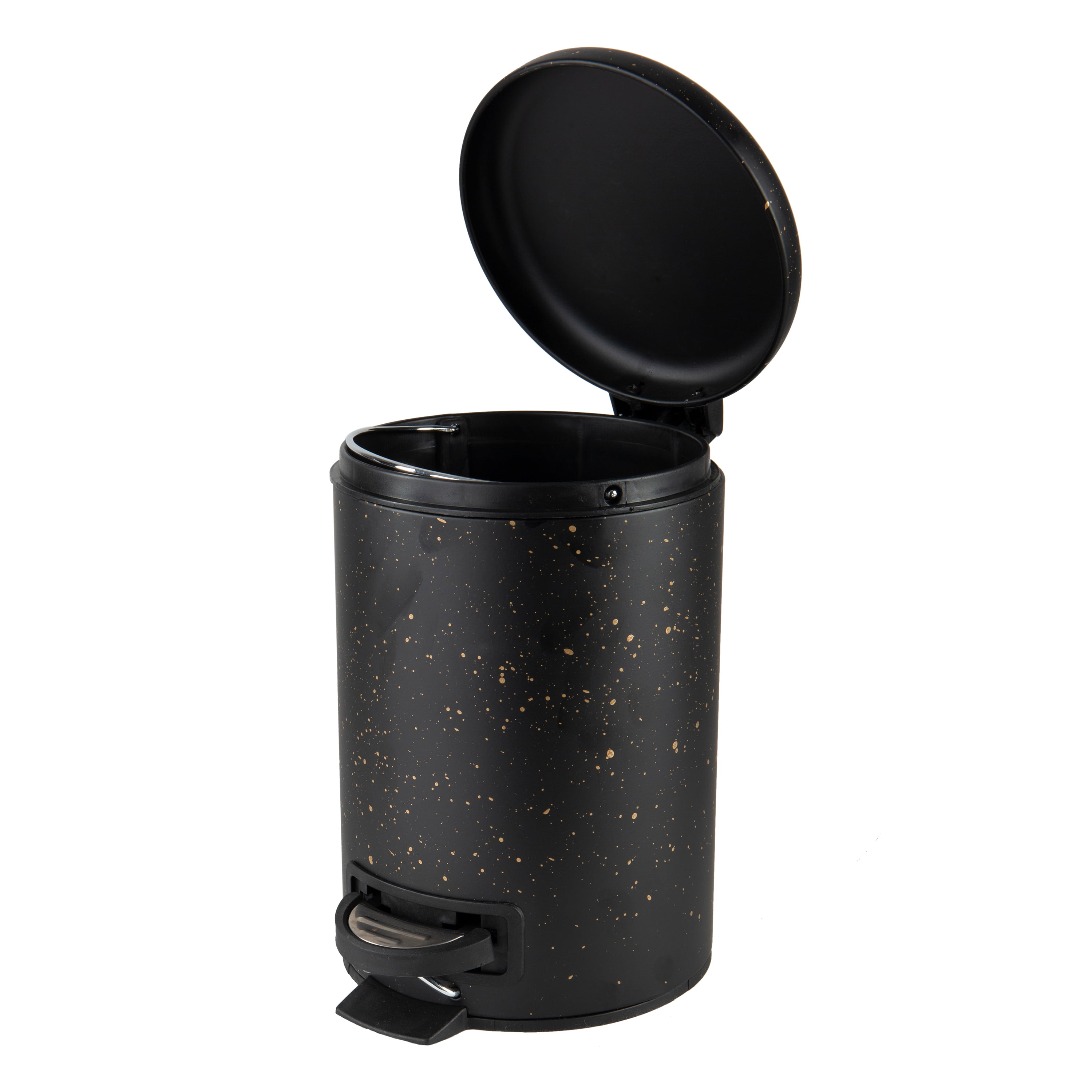 ELLE Paris 2 Pack Speckled Design Iron 3 Liter Step Bin with Lid Trash Can in Black