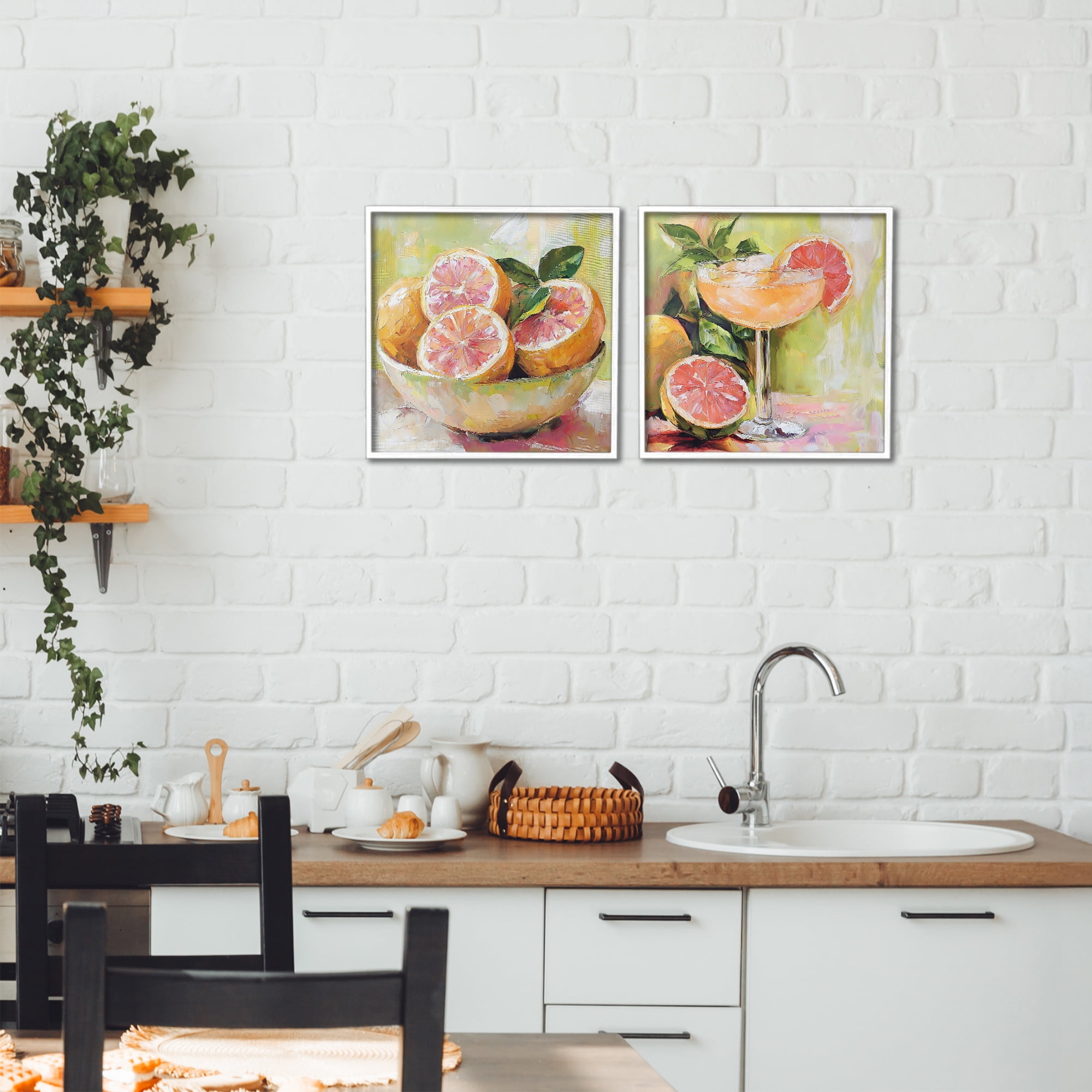Stupell Industries Grapefruit Bowl & Cocktail 2 Piece White Framed Giclee Art Set, design by Riley B