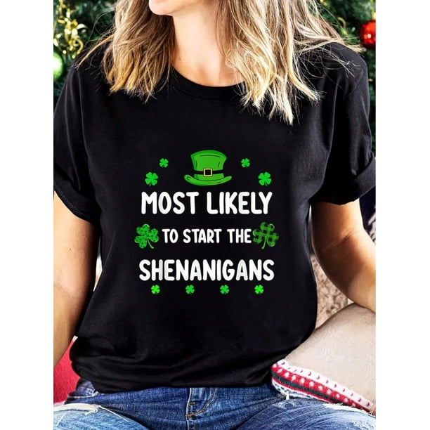 100 % algodón. El trébol del Día de San Patricio es el que probablemente comience. Ropa de mujer. Camiseta informal.