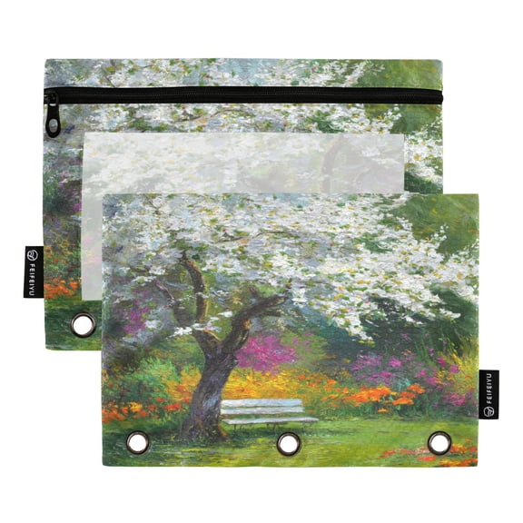 2 Pack 3 Ring Binder Pouch with Clear PVC Window Water Resistant Zipper Pencil Pouch Rest Park Seating Binder Pocket for Classroom Office Home Stationery Organization