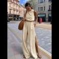 thumbnail image 4 of Conjuntos de 2 Piezas para Mujer: Chaleco de , Conjuntos Casuales Elegantes, Pantalones de Pierna con Abertura Alta. Caqui M, 4 of 7