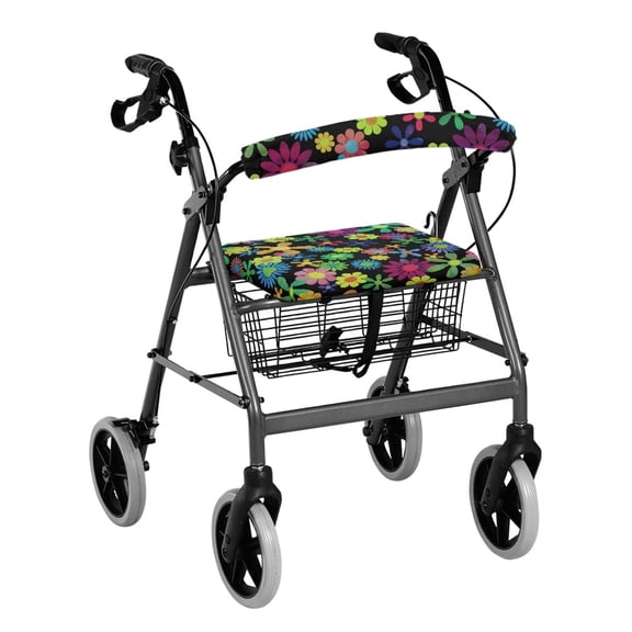 HELLHERO Retro-style Coloured Daisies Seat & Backrest Covers Rollator Walker Cover and Senior Easy Install Removable and Washable and Elder