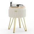 thumbnail image 6 of LammaLoe Small Round Ottoman with Storage, Pleated Velvet Ottoman Foot Stool with Lid, Upholstered Vanity Stool for Living Room & Bedroom, Cream, 6 of 8