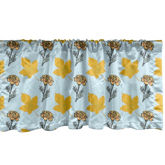 Ambesonne Autumn Valance Pack of 2, Flowers and Maple Leaves, 54"X18", Pale Blue Earth Yellow