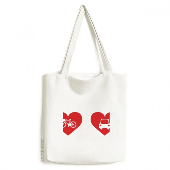 Bicycle Car Red Heart Pattern Tote Canvas Bag Shopping Satchel Casual Handbag