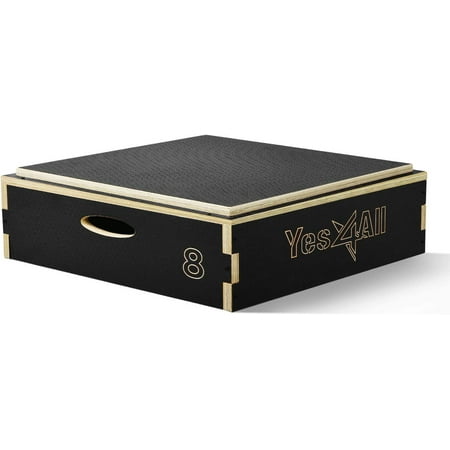 Yes4All 8 in Stackable Wooden Plyo Box, with Anti-Slip Surface for Home Gym, Black