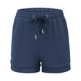 thumbnail image 3 of ZQUUVOU Women's Shorts Solid Color Drawstring Elastic Wide Leg Pocket Casual Shorts(Dark Blue,S), 3 of 4