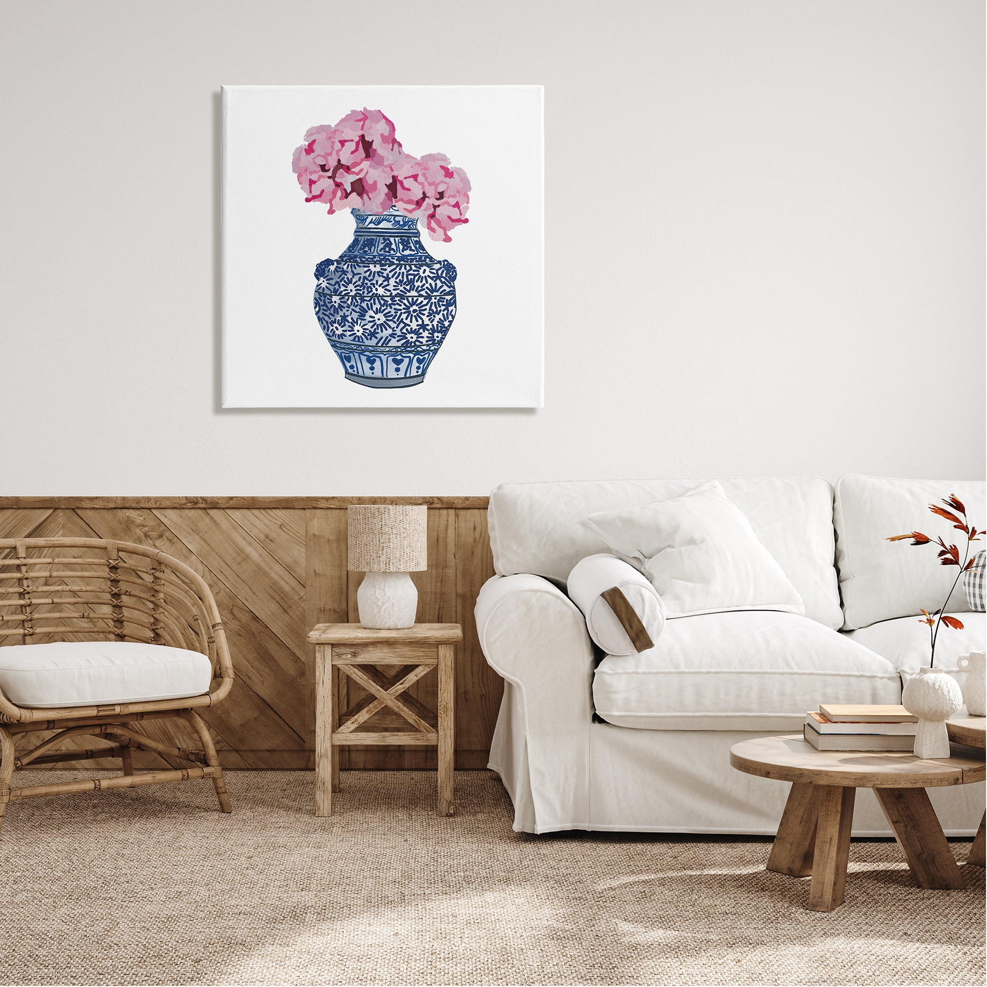 Stupell Industries Modern Floral Ikebana Arrangement Ornate Blue Vase Graphic Art Gallery Wrapped Canvas Print Wall Art, Design by Amelia Noyes