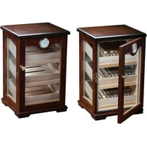 Prestige Import Group Milano Countertop Display Cigar Humidor with 4 Glass Sides & Angled Trays - Up to 125 Cigar Capacity - Finish: Dark Mahogony