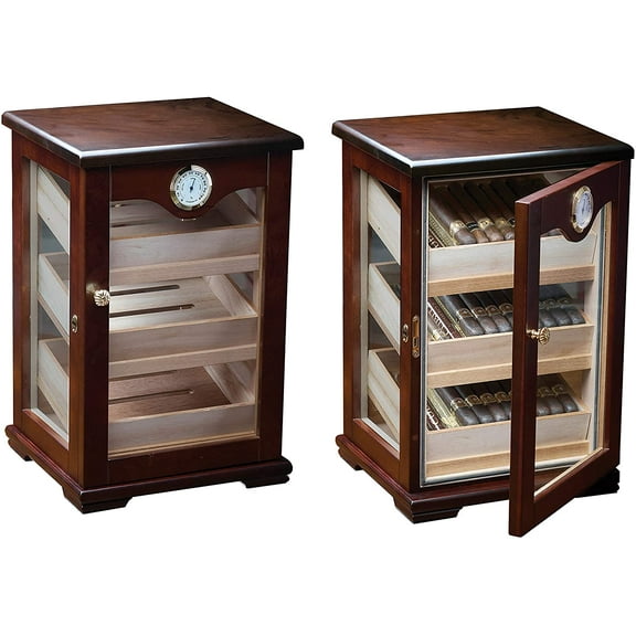 Prestige Import Group Milano Countertop Display Cigar Humidor with 4 Glass Sides & Angled Trays - Up to 125 Cigar Capacity - Finish: Dark Mahogony