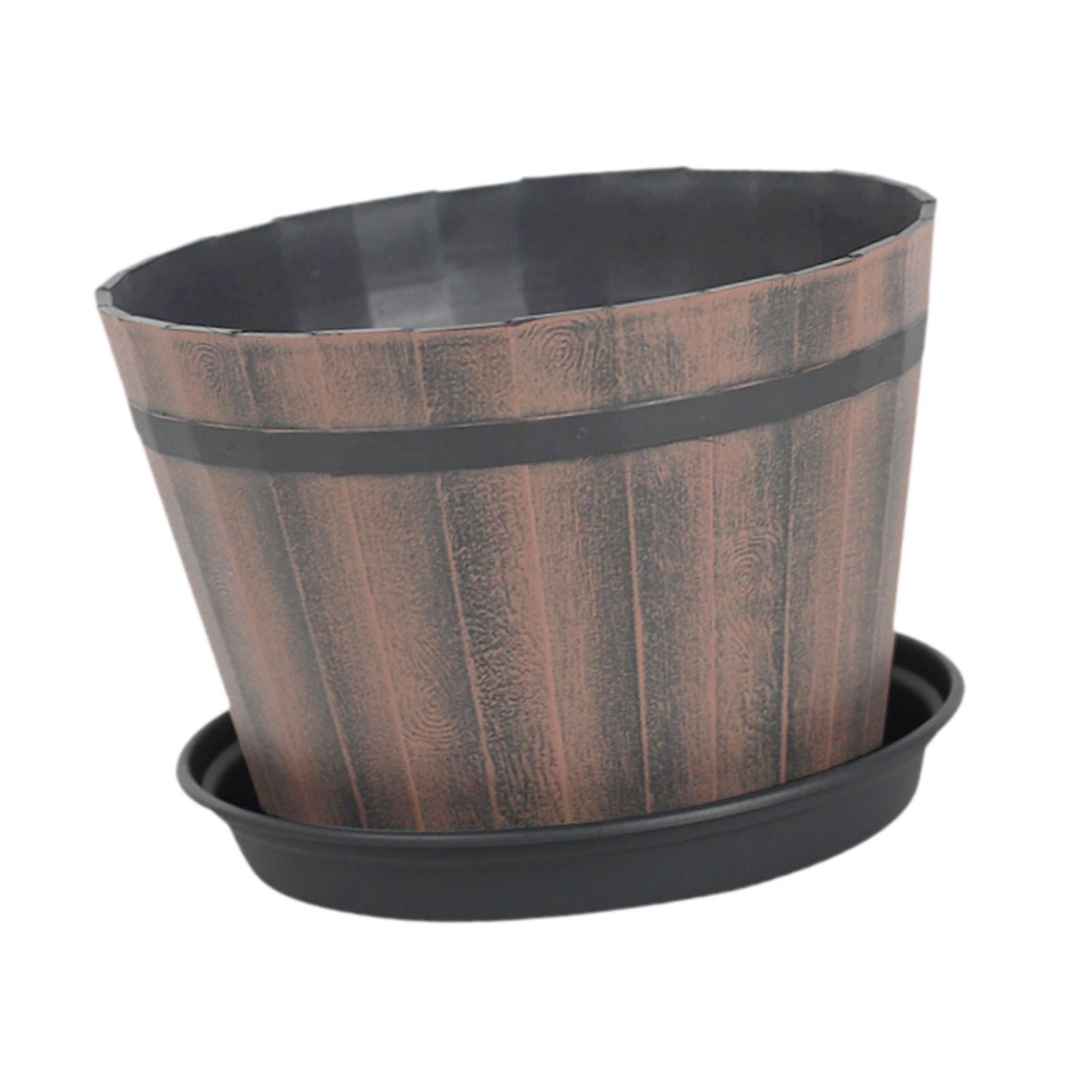 oshhni Bucket Barrel Garden Planter Rustic Flower Planter Pot for Home Indoor Plant 12inch