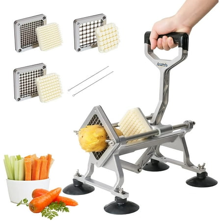 

Commercial French Fry Cutter with 1/2 3/8 1/4 Stainless Steel Blades Professional Potato Cutter Dicer Manual Vegetable Chopper with Suction Cups for Carrot Cucumber Onion